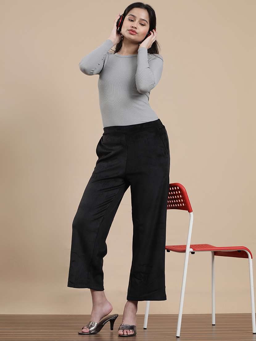 women solid mid rise straight palazzo - 22295610 -  Standard Image - 4