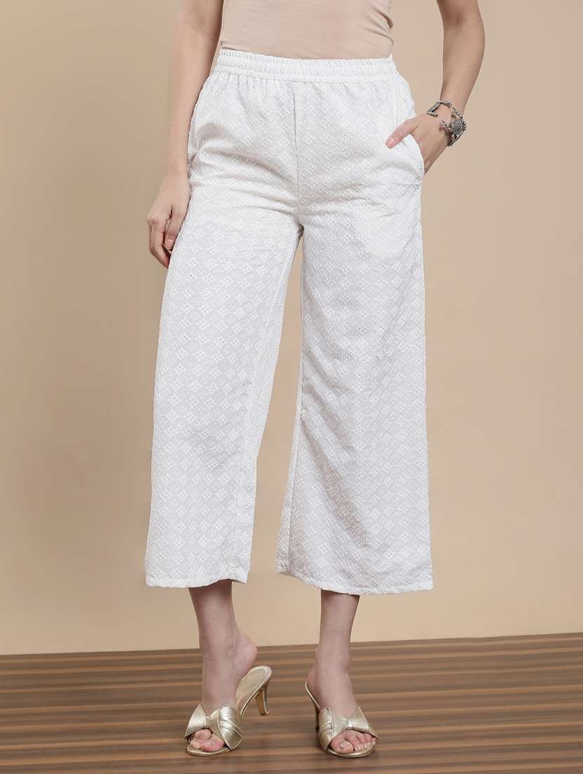 women embroidered mid rise straight palazzo - 22295616 -  Standard Image - 1