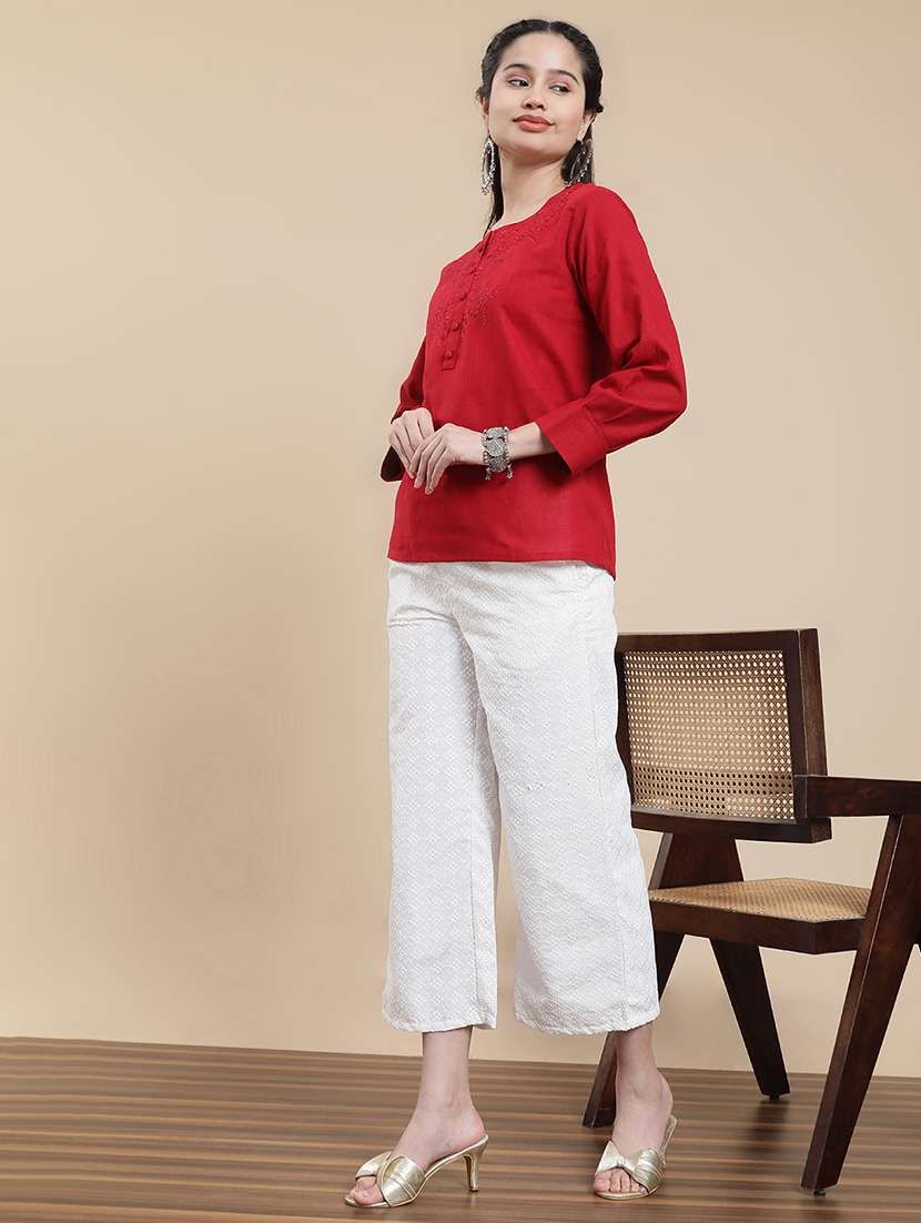 women embroidered mid rise straight palazzo - 22295616 -  Standard Image - 4