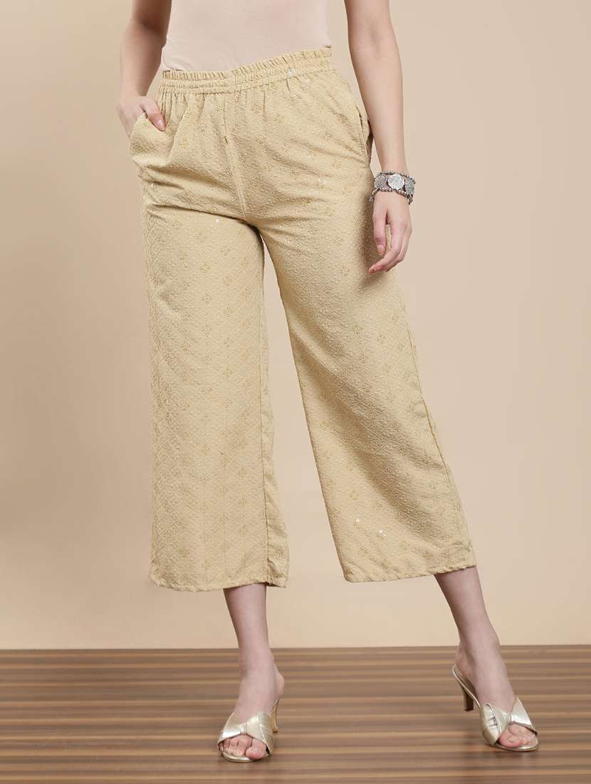 women embroidered mid rise straight palazzo - 22295617 -  Standard Image - 1