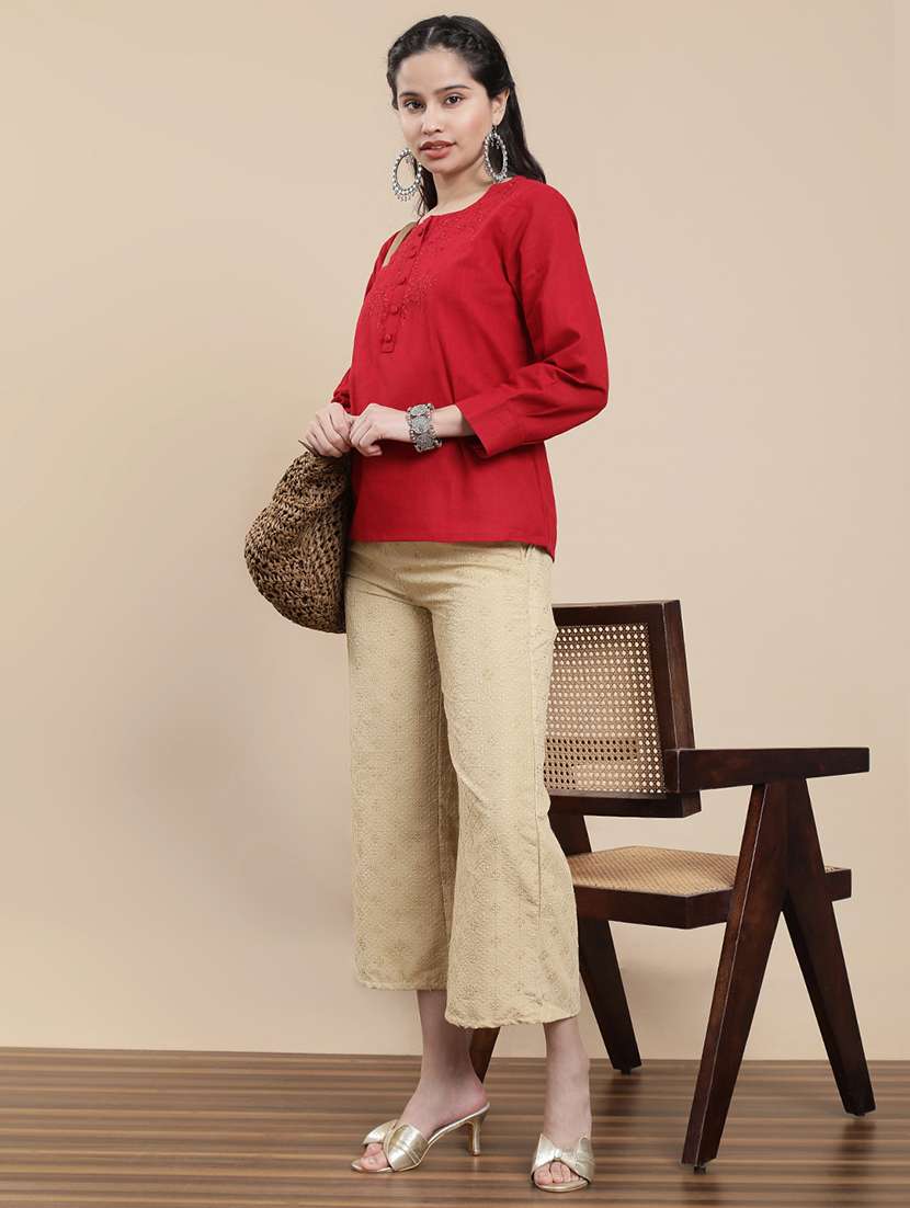 women embroidered mid rise straight palazzo - 22295617 -  Standard Image - 4