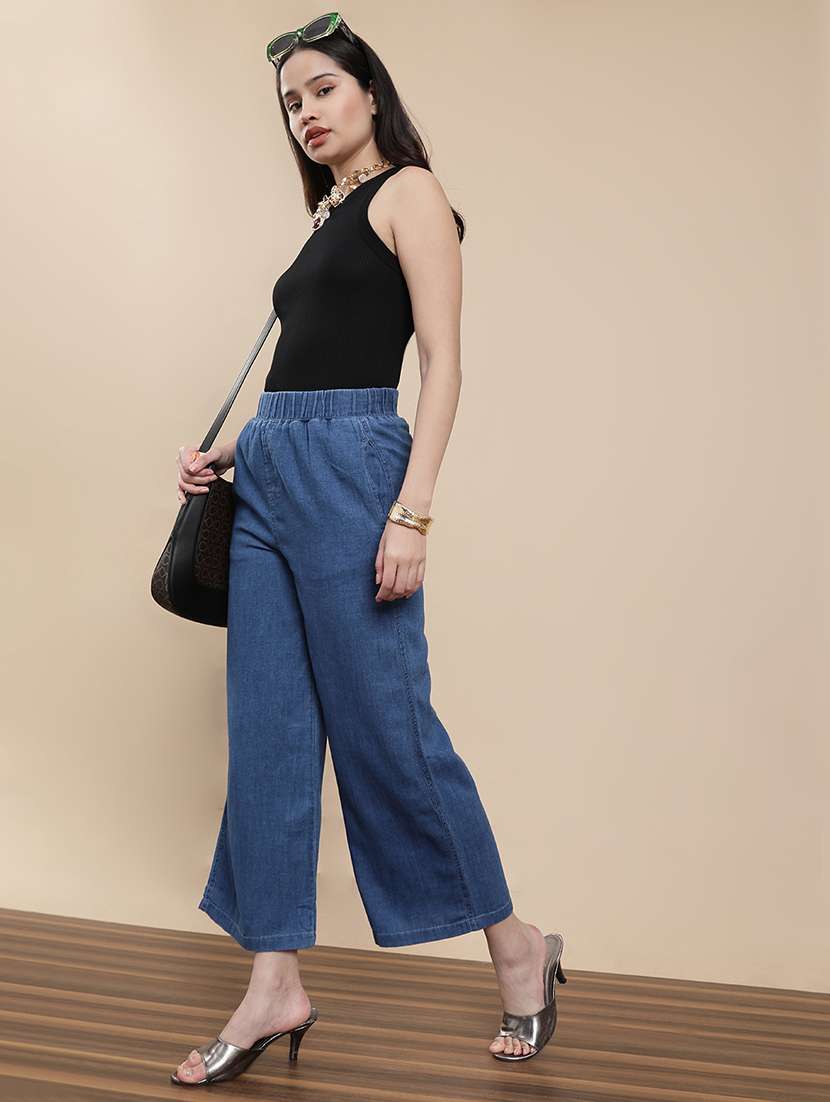 women solid mid rise flared palazzo - 22295618 -  Standard Image - 4