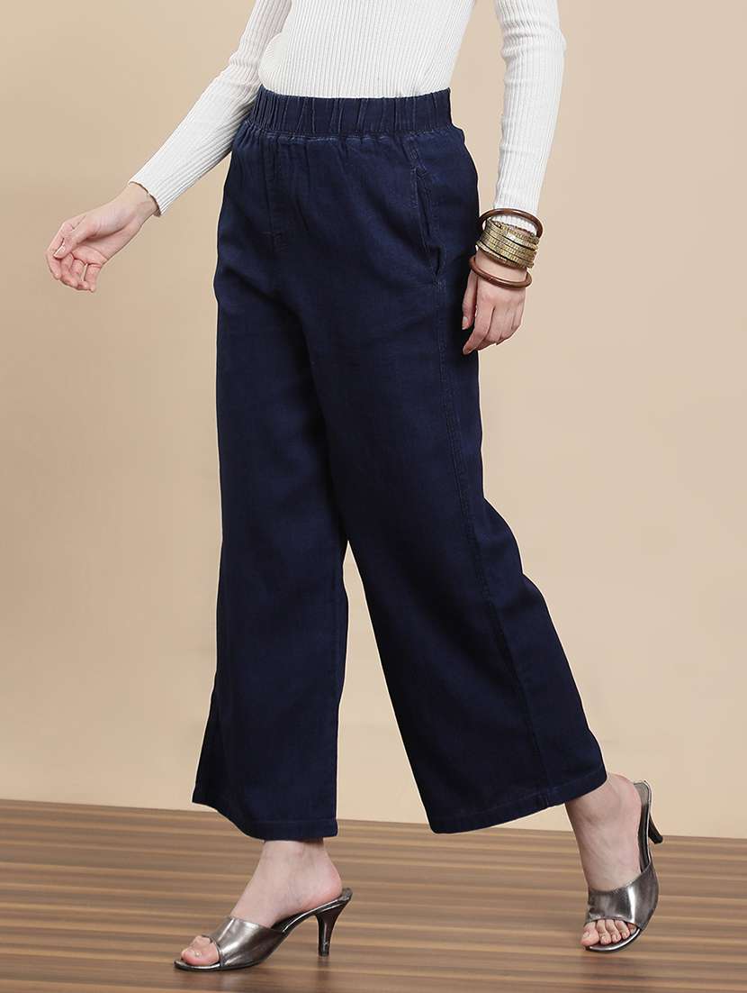 women solid mid rise flared palazzo - 22295619 -  Standard Image - 1