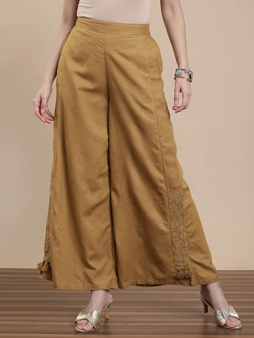 women solid mid rise flared palazzo - 22295622 -  Standard Image - 1