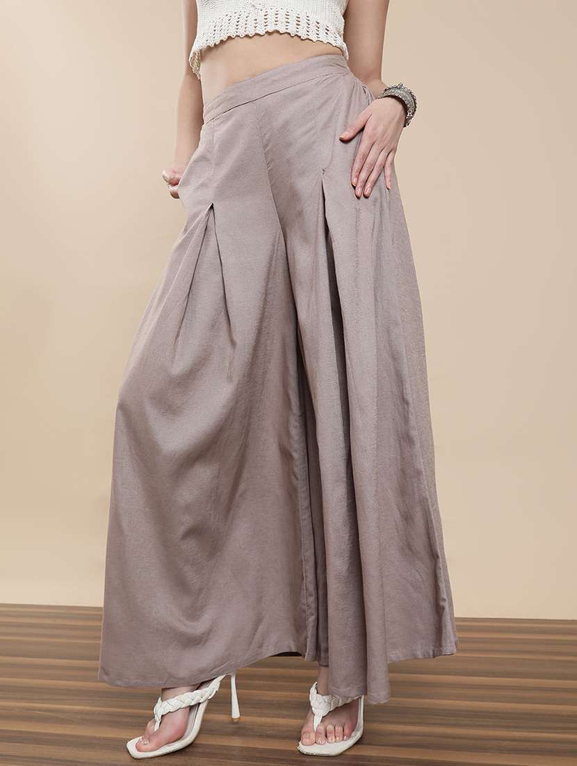 women solid mid rise flared palazzo - 22295624 -  Standard Image - 1