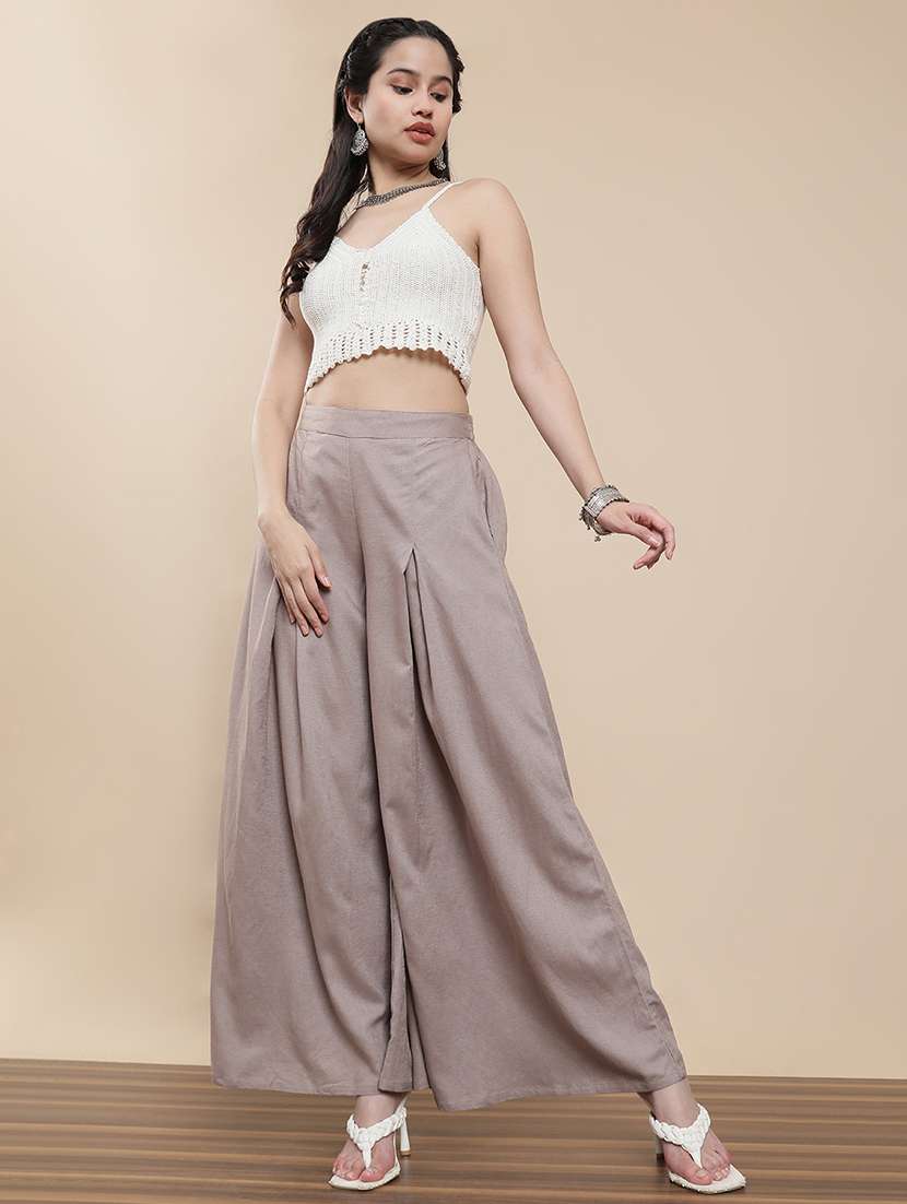 women solid mid rise flared palazzo - 22295624 -  Standard Image - 4