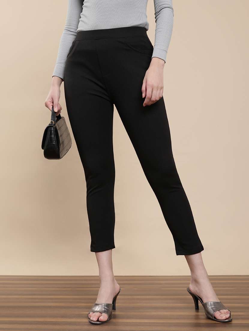women solid mid rise jegging