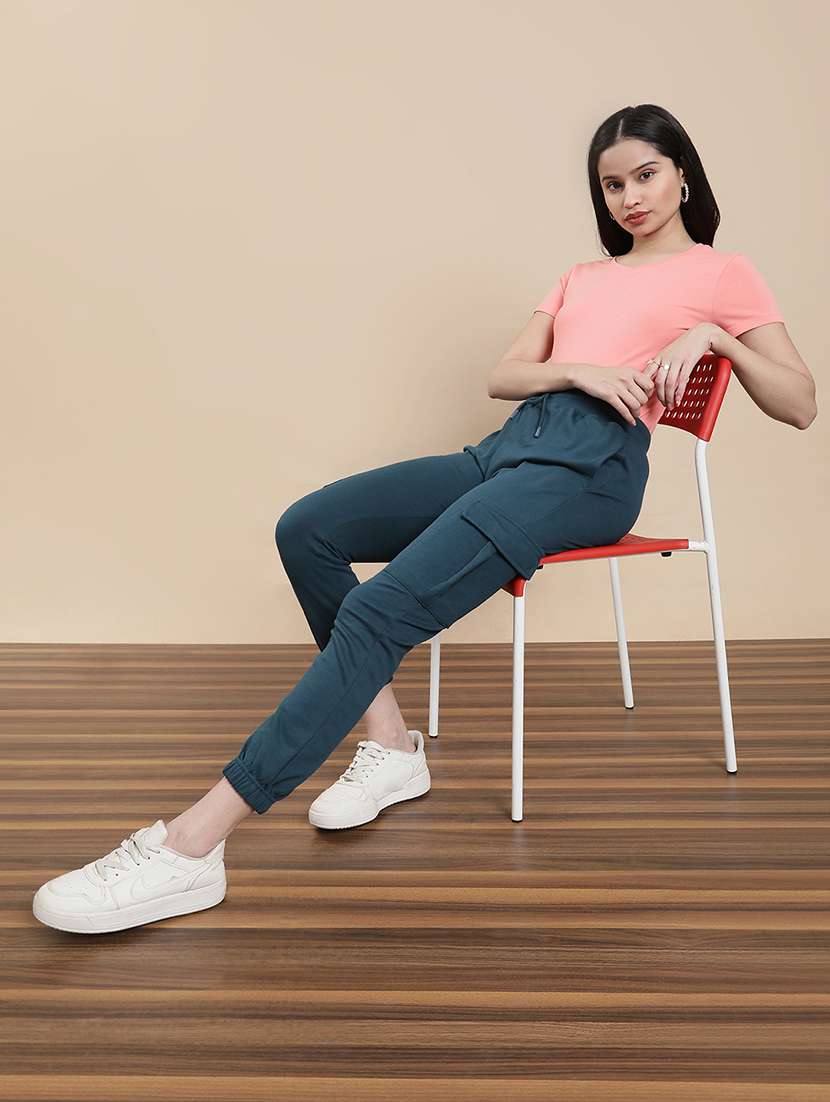 women solid mid rise cargo jogger - 22295637 -  Standard Image - 4