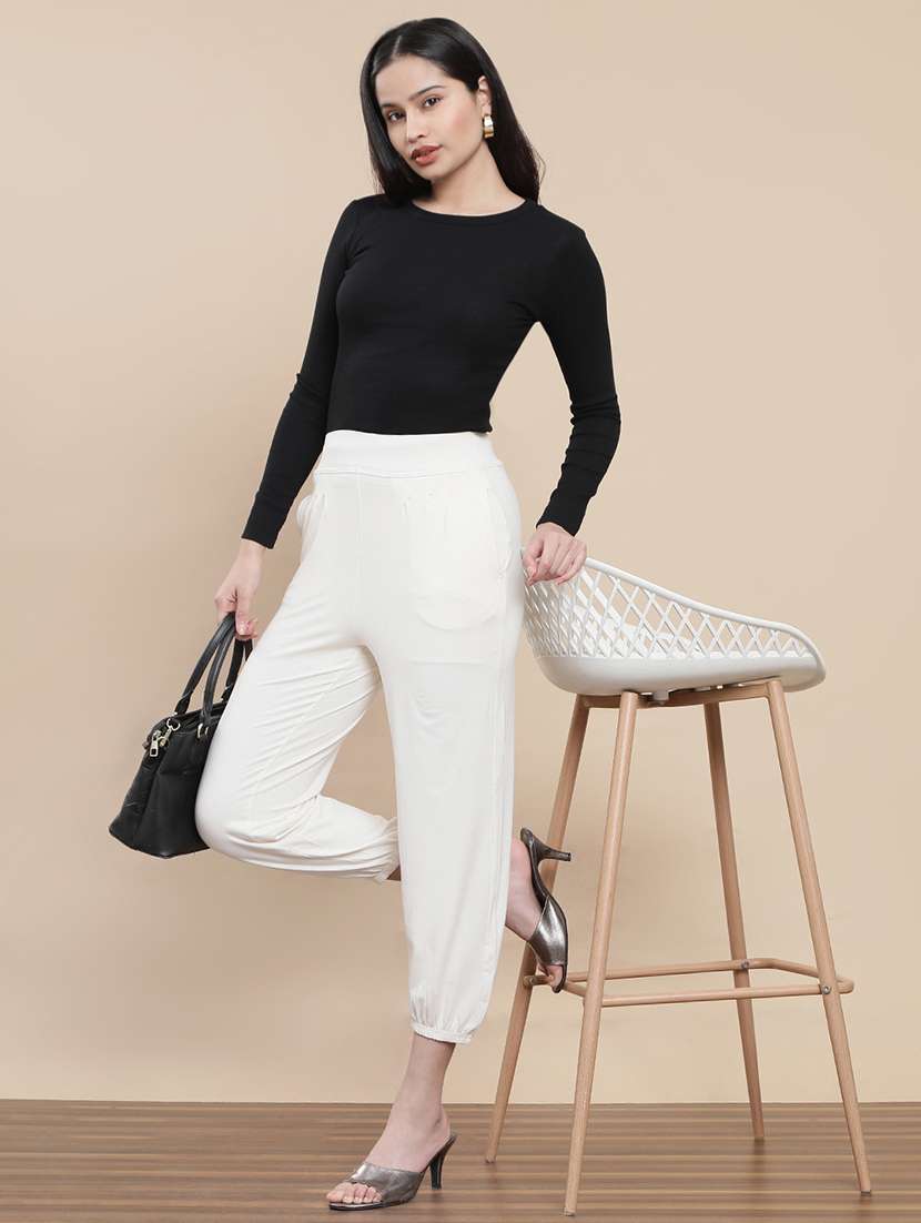 women solid high rise jogger - 22295640 -  Standard Image - 4