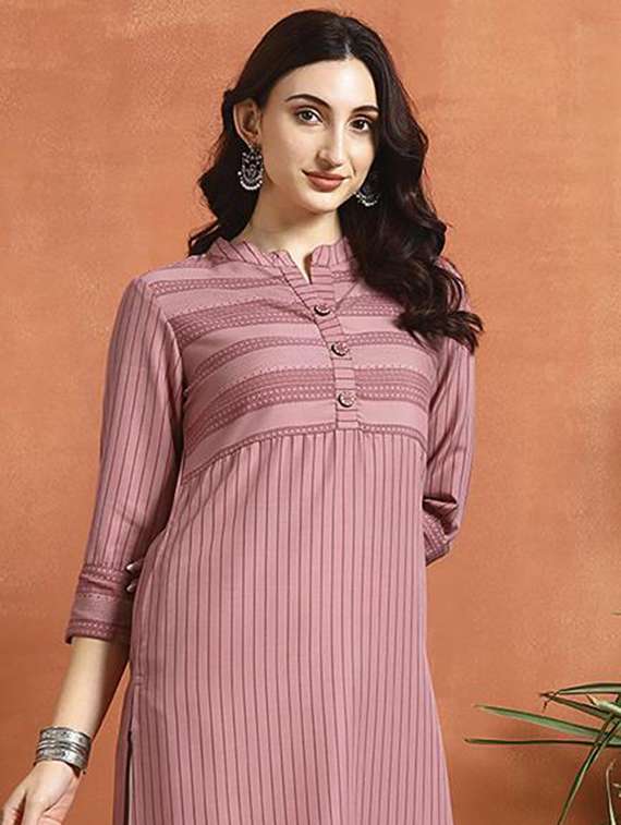 women striped three quarter sleeve kurta palazzo set - 22295641 -  Standard Image - 1