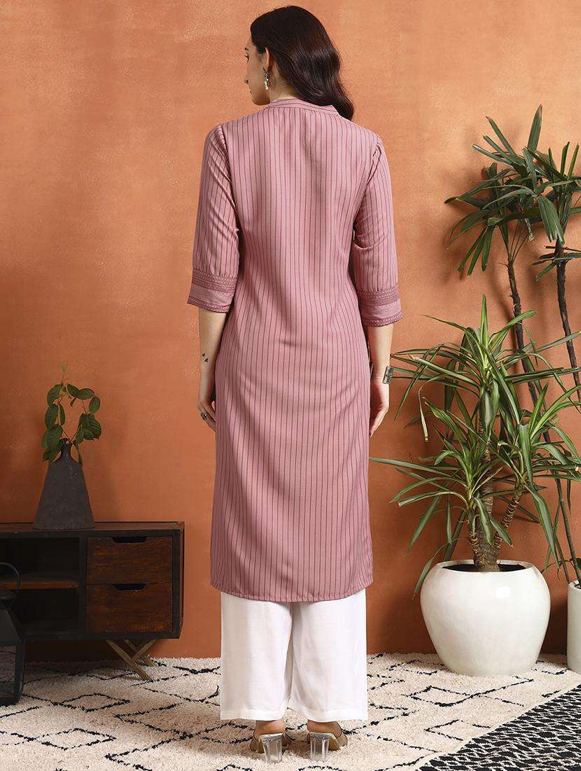 women striped three quarter sleeve kurta palazzo set - 22295641 -  Standard Image - 4