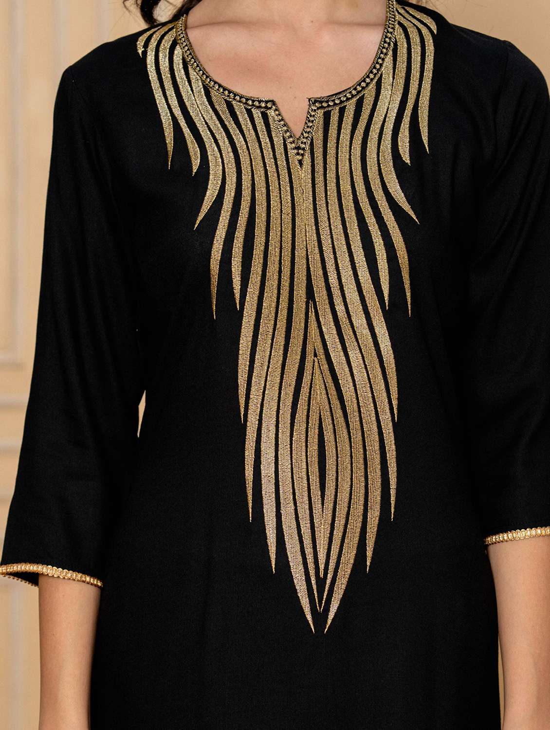 women solid with work three quarter sleeve kurta palazzo with dupatta set - 22295831 -  Standard Image - 6