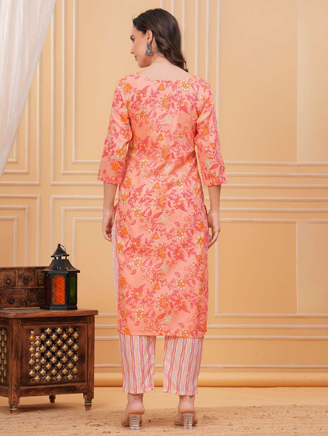 women floral three quarter sleeve kurta pant with dupatta set - 22295836 -  Standard Image - 4