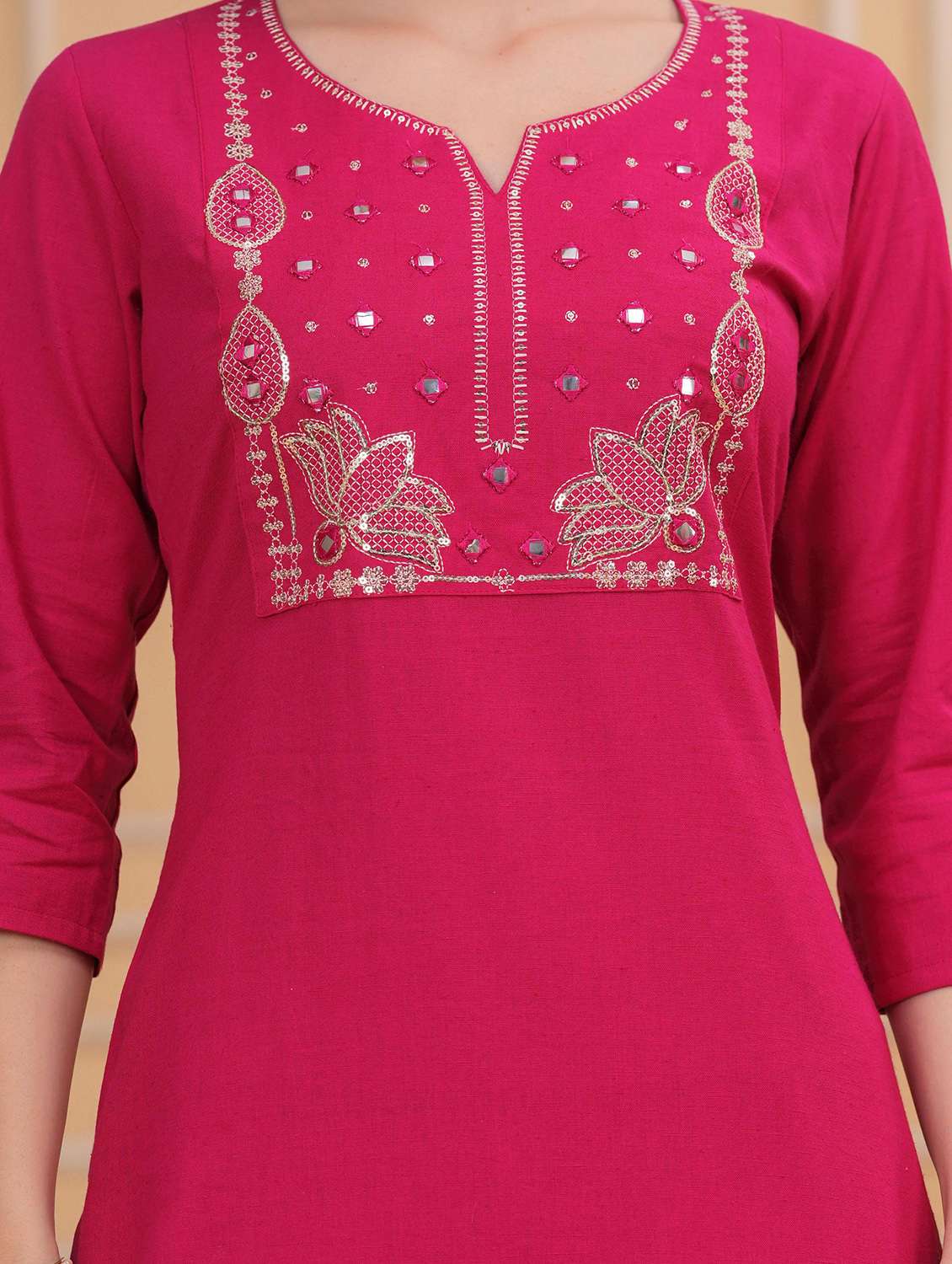 women solid with work three quarter sleeve kurta pant with dupatta set - 22295863 -  Standard Image - 6