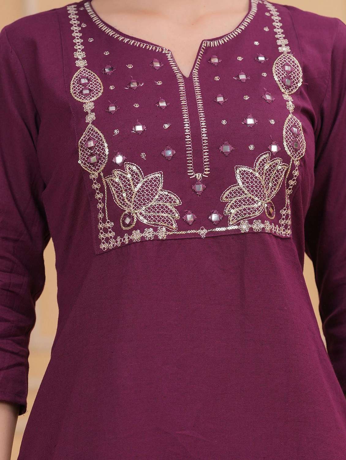 women solid with work three quarter sleeve kurta pant with dupatta set - 22295864 -  Standard Image - 6