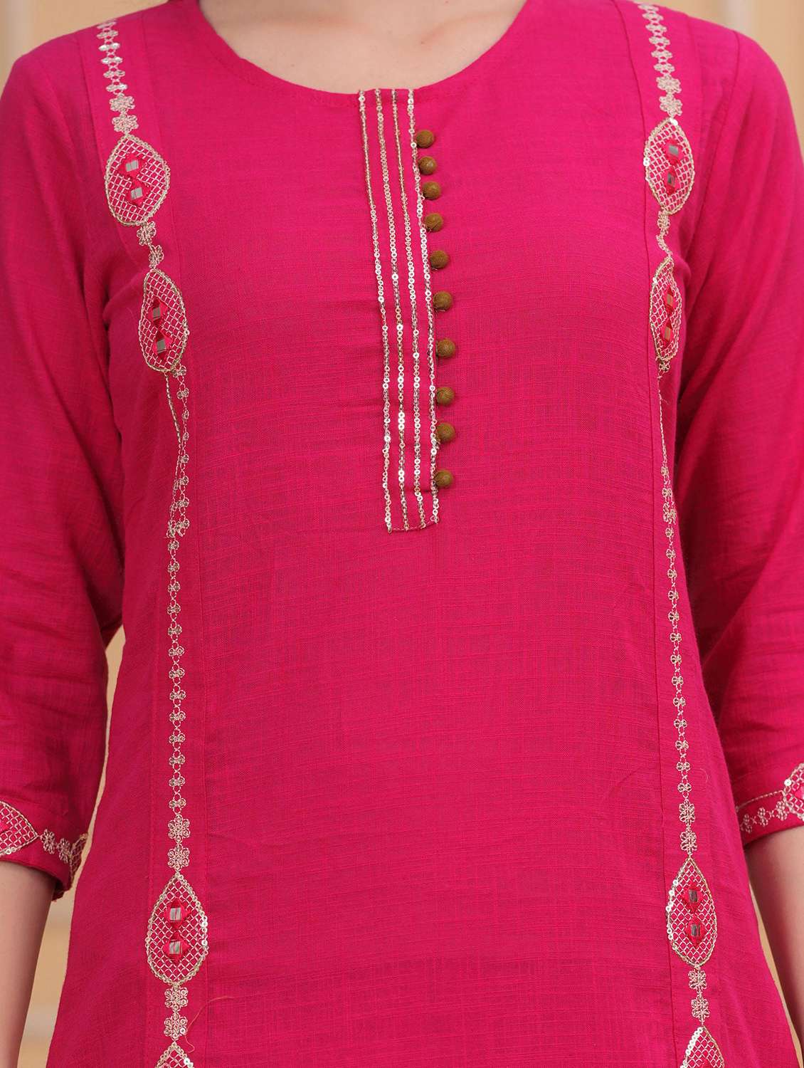 women solid with work three quarter sleeve kurta pant with dupatta set - 22295866 -  Standard Image - 6