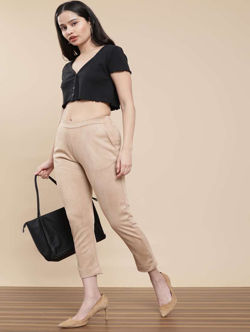 women solid mid rise cigarette pant - 22295872 -  Standard Image - 4