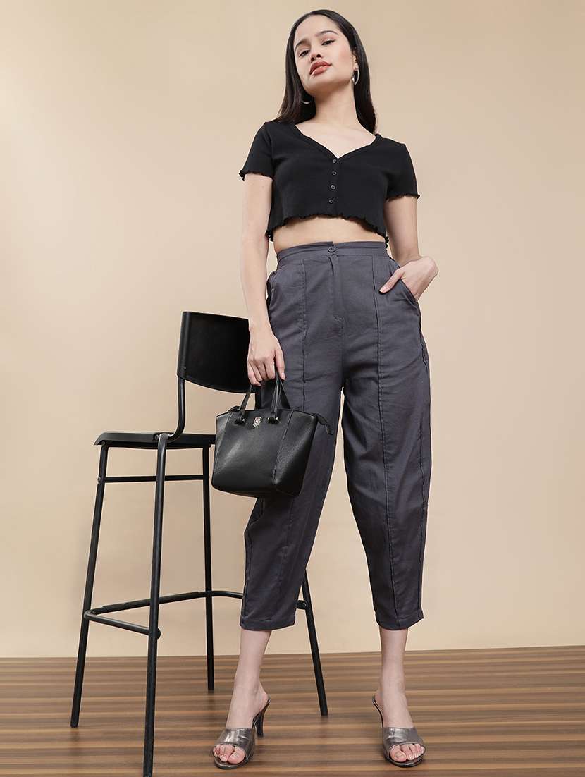 women solid high rise harem pant  - 22295875 -  Standard Image - 4