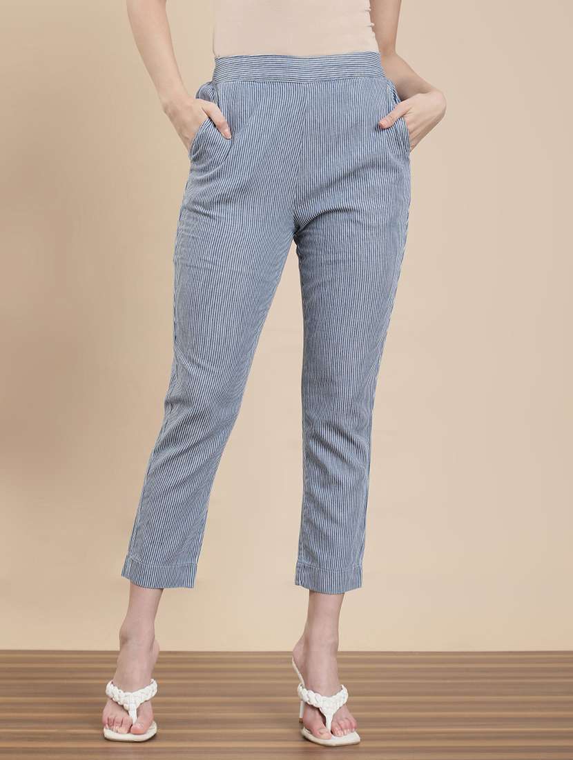 women striped mid rise cigarette pants - 22295882 -  Standard Image - 1