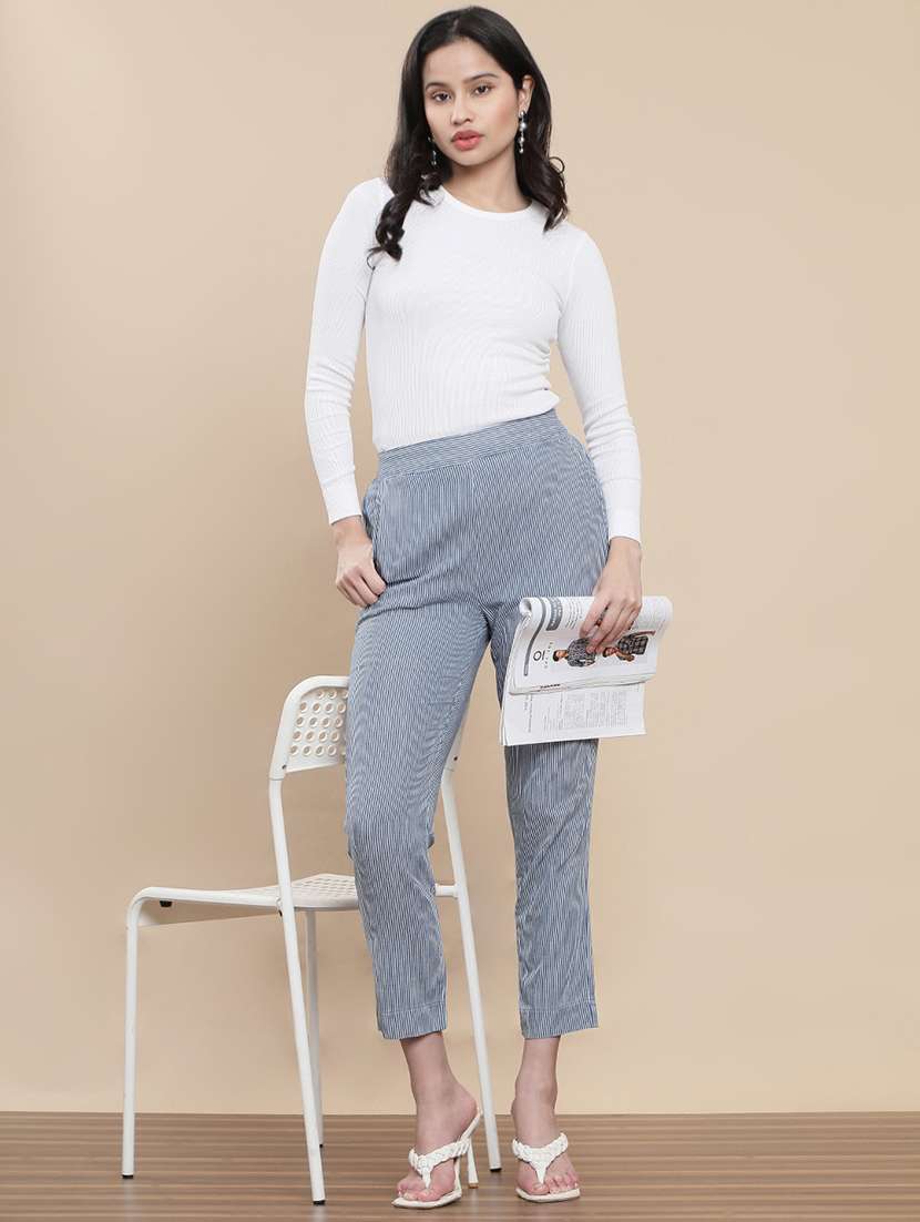 women striped mid rise cigarette pants - 22295882 -  Standard Image - 4