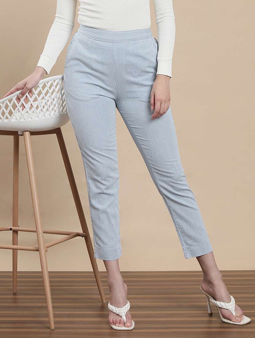 women striped mid rise cigarette pants