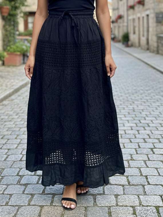women embroidered high rise flared skirt