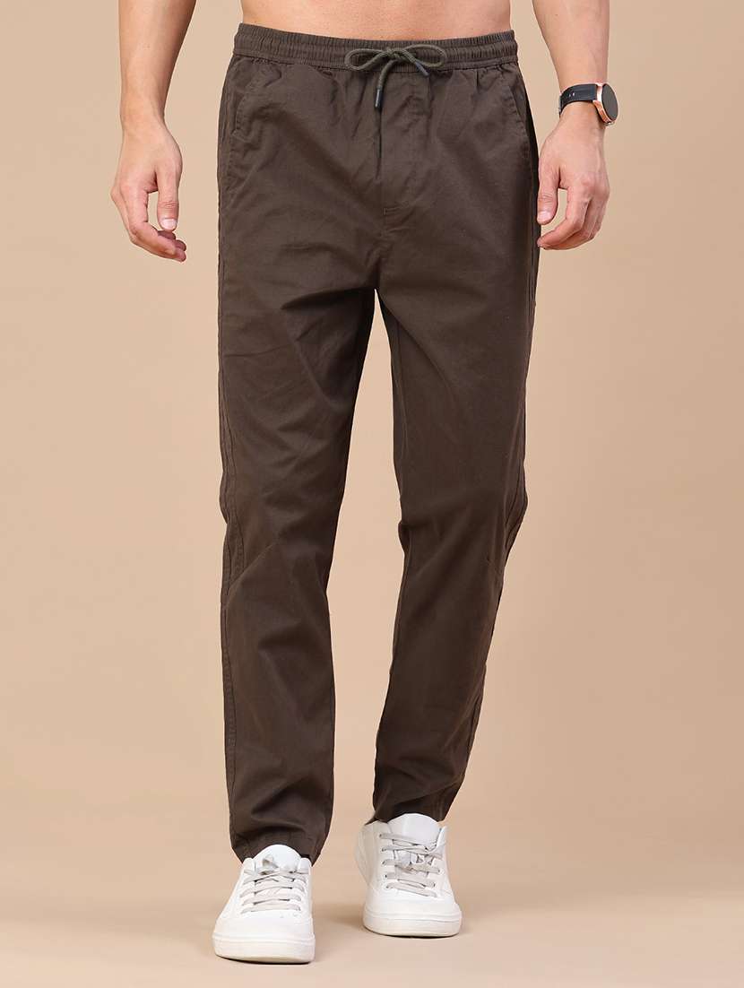 men solid mid rise full length track pant