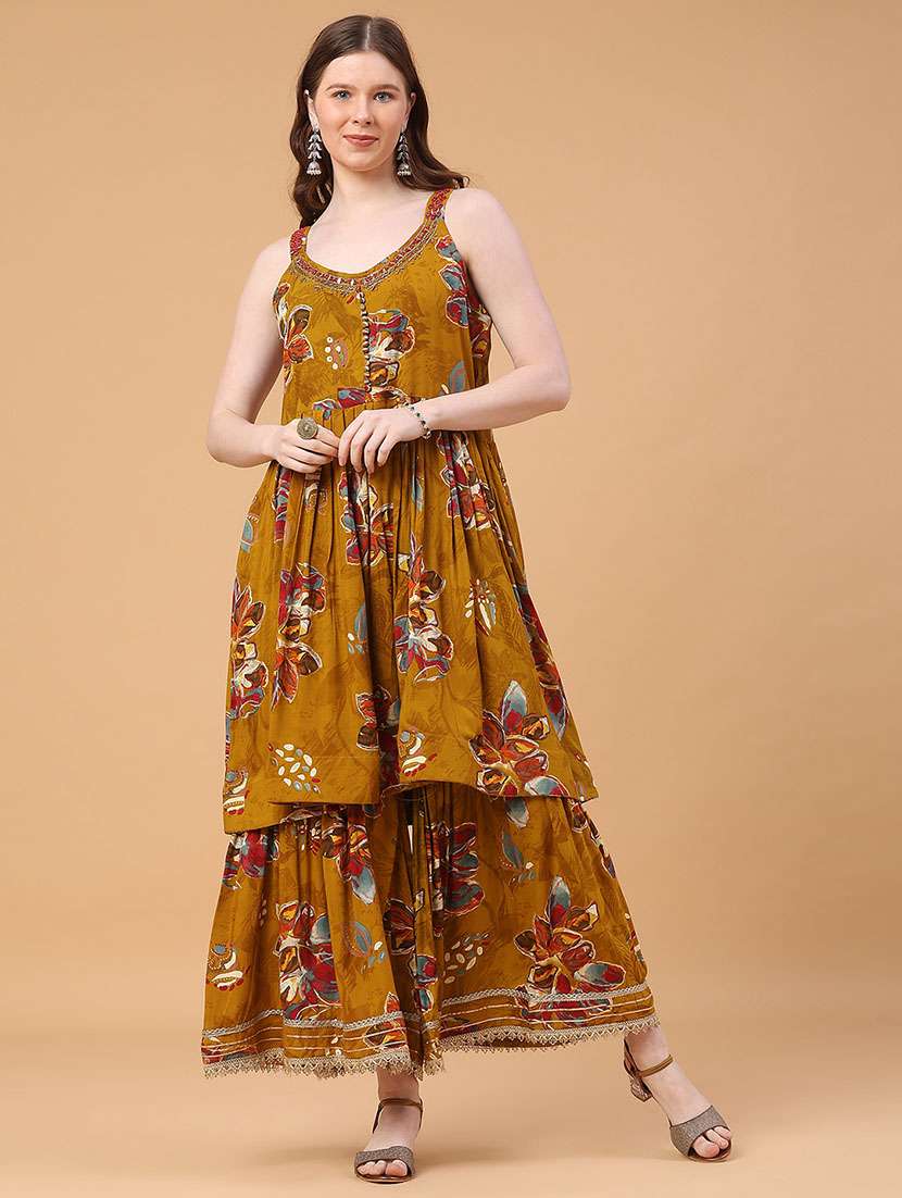 women floral sleeveless kurta sharara with dupatta set - 22296182 -  Standard Image - 1