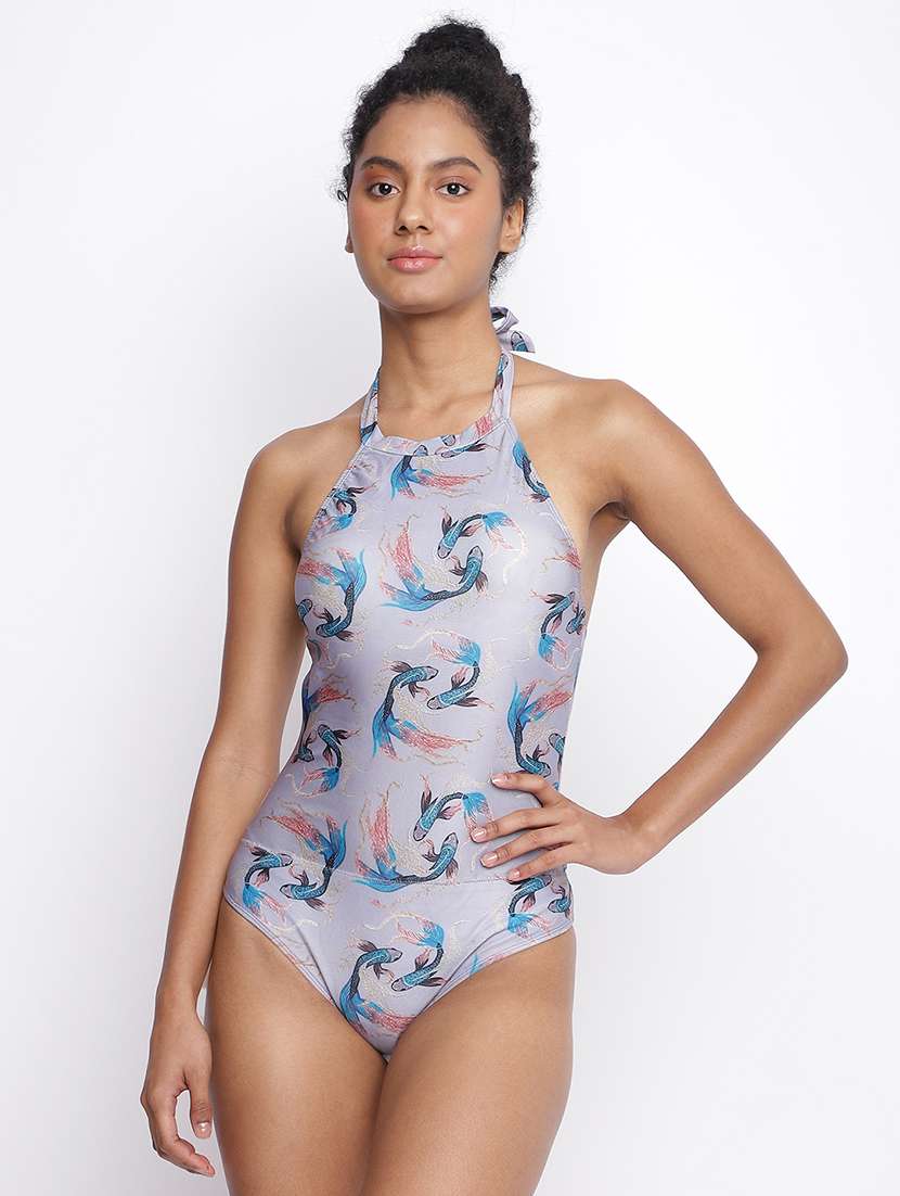 women printed halter neck monokini with sarong - 22296500 -  Standard Image - 1