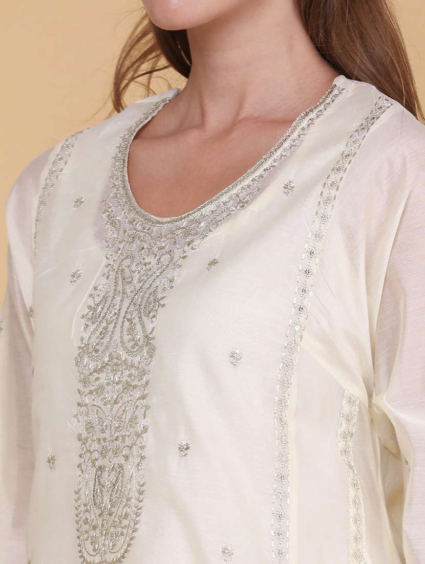 women embroidered three quarter sleeves kurta pant set - 22296568 -  Standard Image - 1