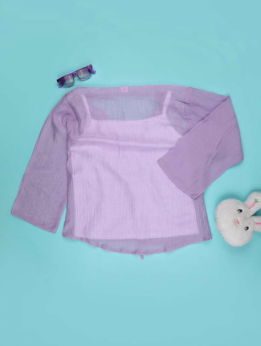 girls solid three quarter sleeve top - 22296637 -  Standard Image - 1