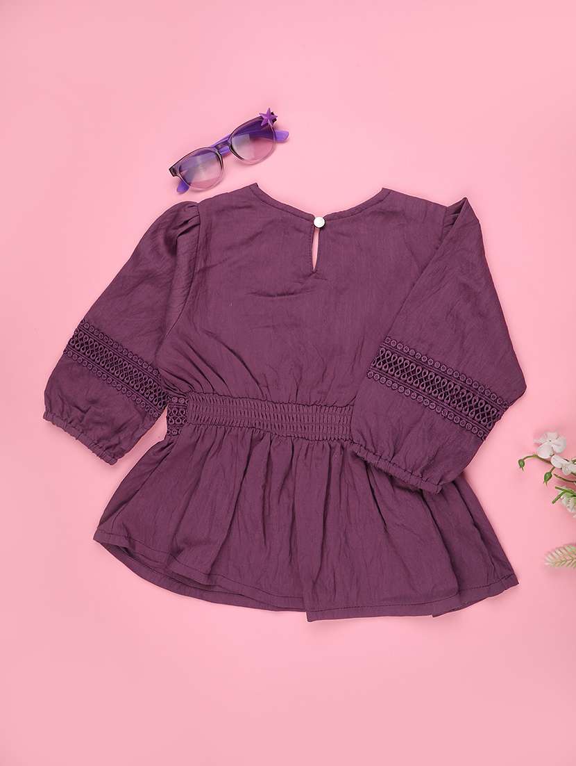girls solid three quarter sleeve top - 22296649 -  Standard Image - 1