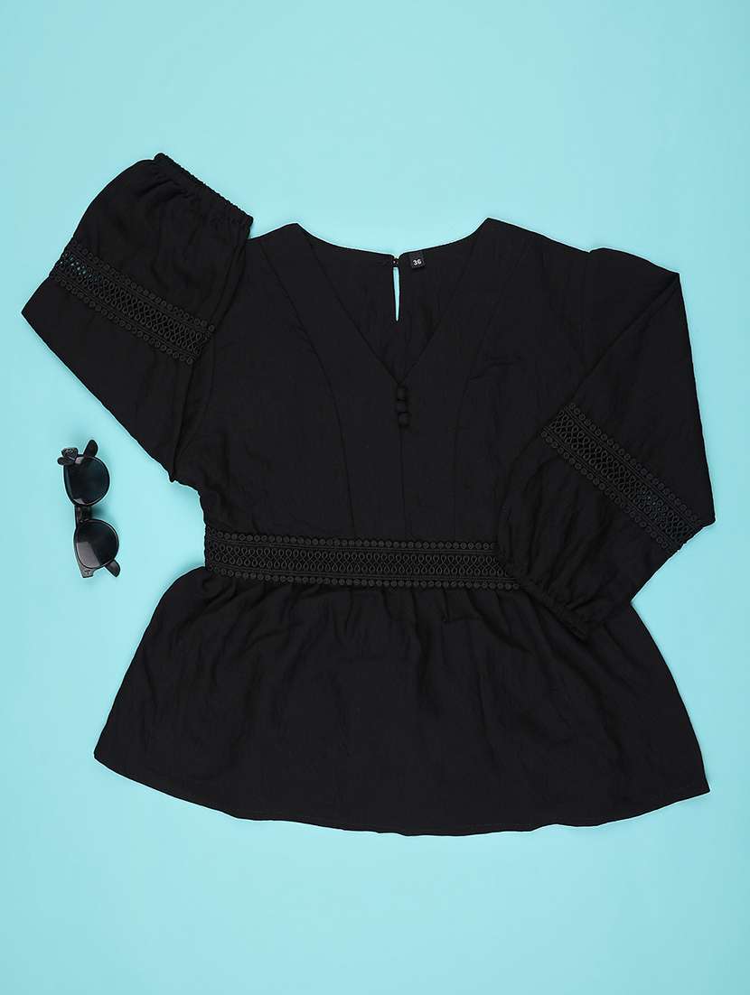 girls solid three quarter sleeve top - 22296650 -  Standard Image - 1