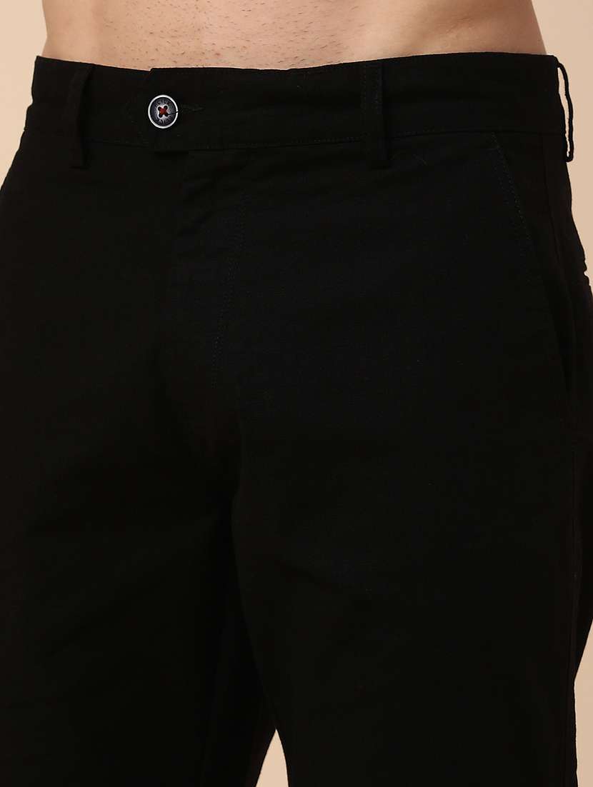 black cotton flat front casual trousers - 22297153 -  Standard Image - 1