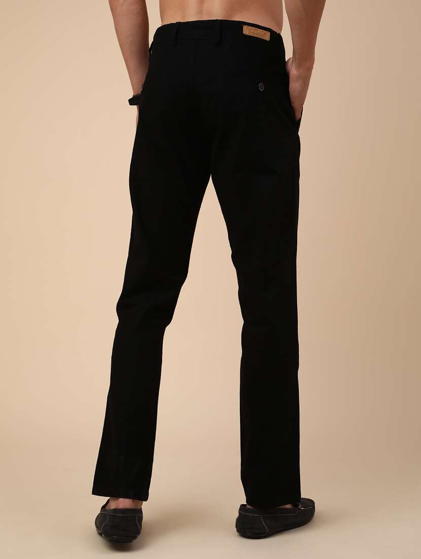 black cotton flat front casual trousers - 22297153 -  Standard Image - 4