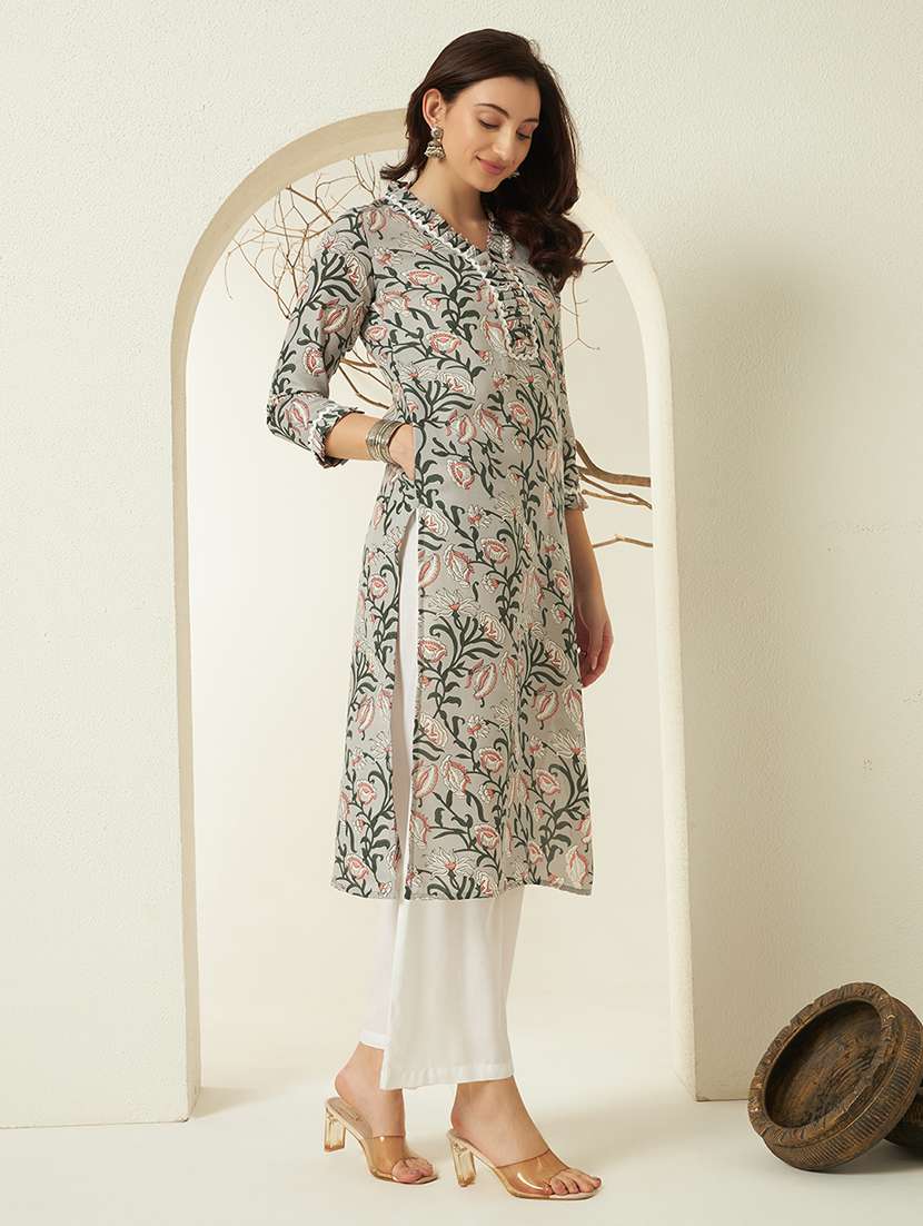 women floral three quarter sleeve kurta palazzo set - 22297395 -  Standard Image - 1
