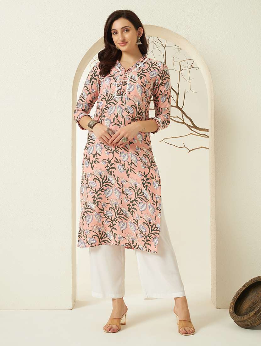 women floral three quarter sleeve kurta palazzo set