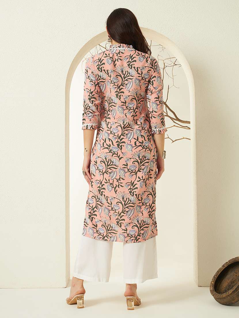 women floral three quarter sleeve kurta palazzo set - 22297396 -  Standard Image - 4