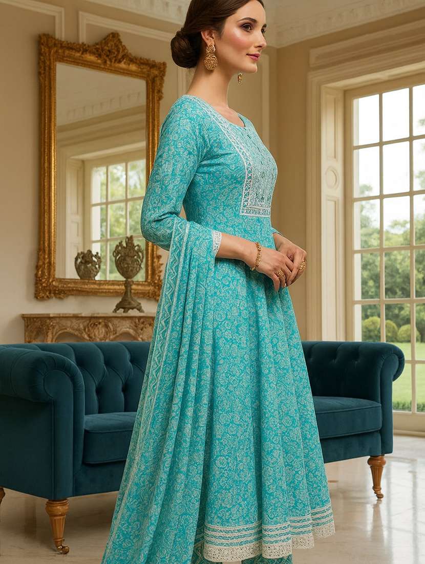 women printed three quarter sleeve kurta pant with dupatta set - 22297414 -  Standard Image - 1