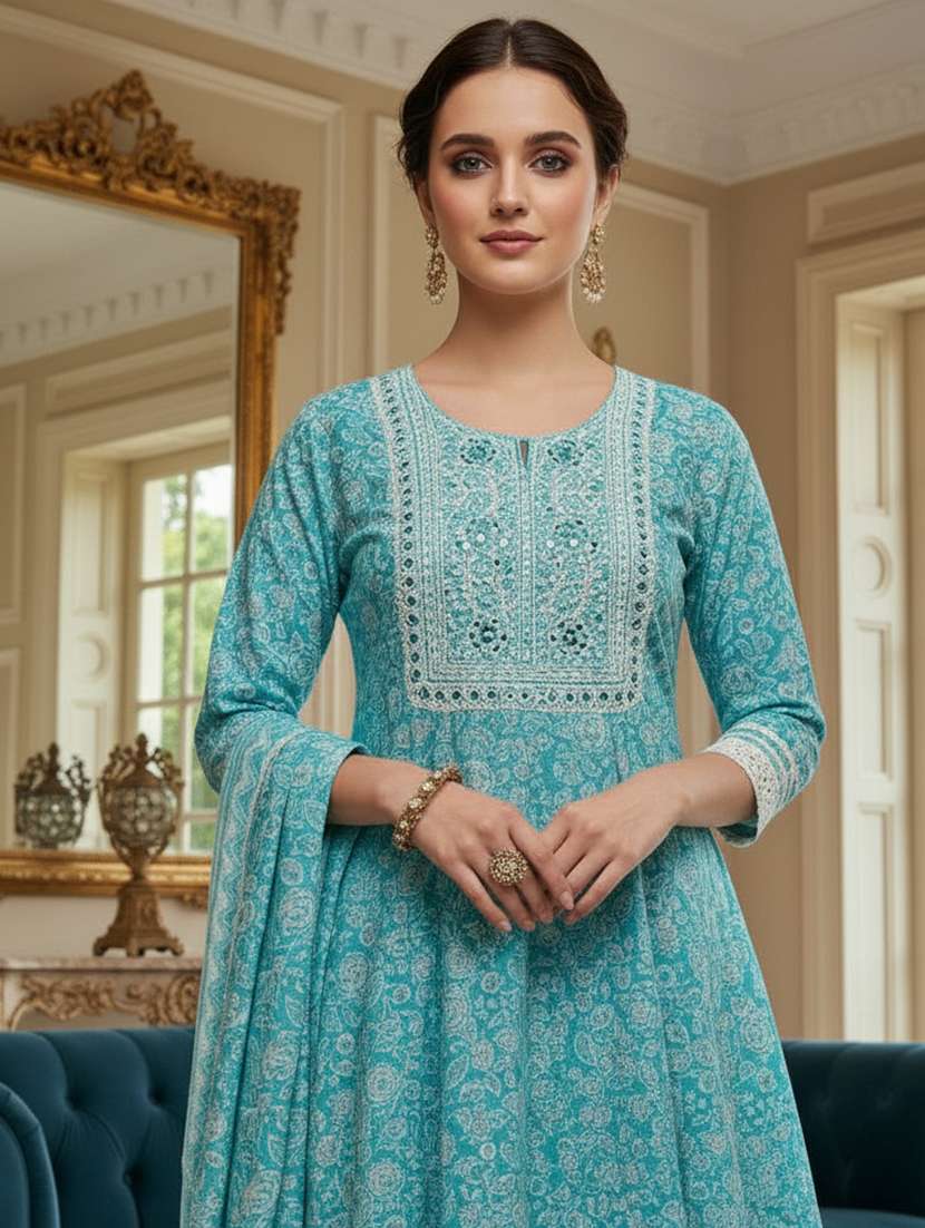 women printed three quarter sleeve kurta pant with dupatta set - 22297414 -  Standard Image - 4