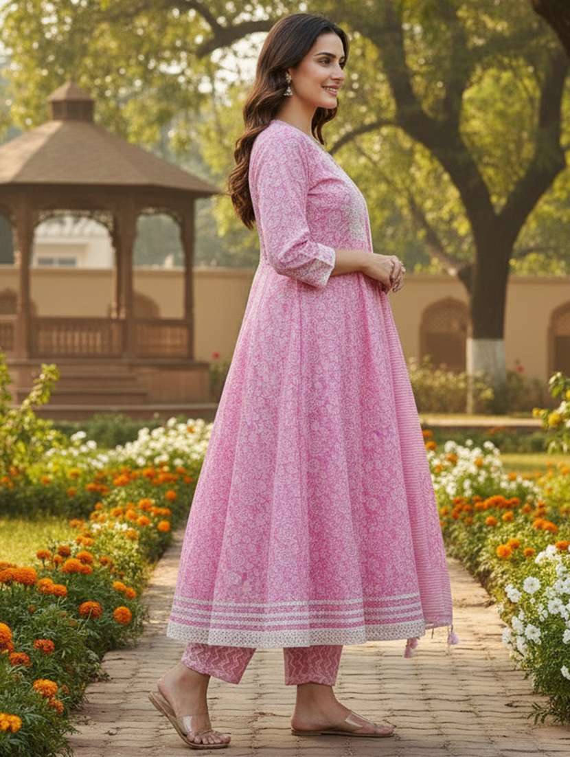 women printed three quarter sleeve kurta pant with dupatta set - 22297415 -  Standard Image - 1