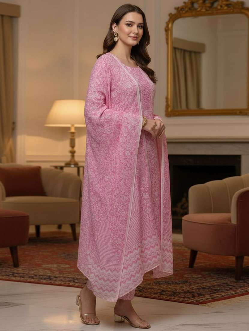 women printed three quarter sleeve kurta pant with dupatta set - 22297416 -  Standard Image - 1