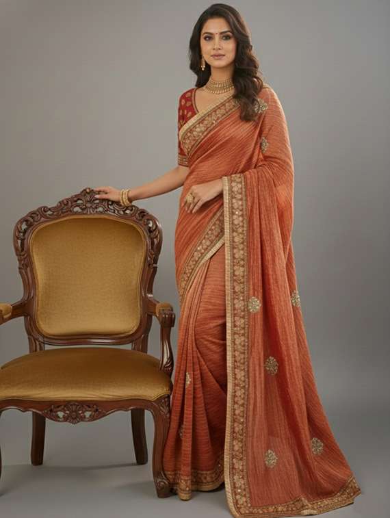 women ombre embroidered saree with blouse - 22297420 -  Standard Image - 4