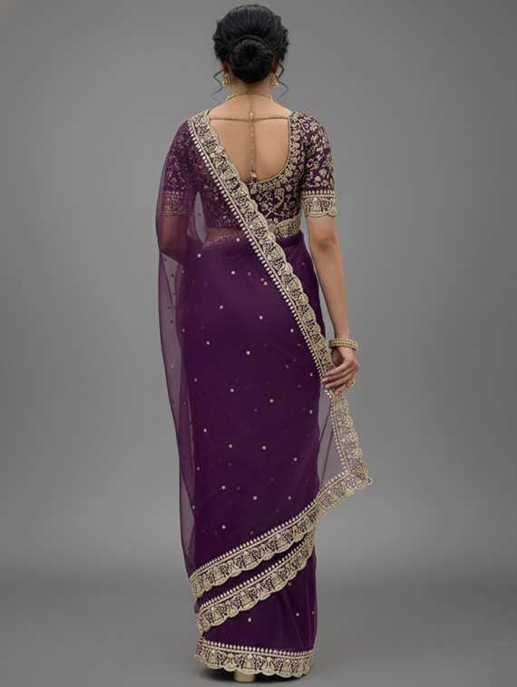 women solid with work embroidered saree with blouse - 22297421 -  Standard Image - 4