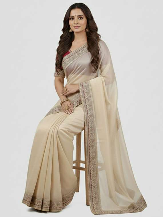 women solid with work embroidered saree with blouse - 22297422 -  Standard Image - 1