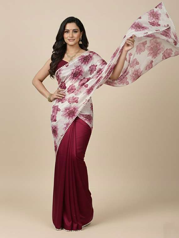 women floral half and half saree with blouse - 22297425 -  Standard Image - 1