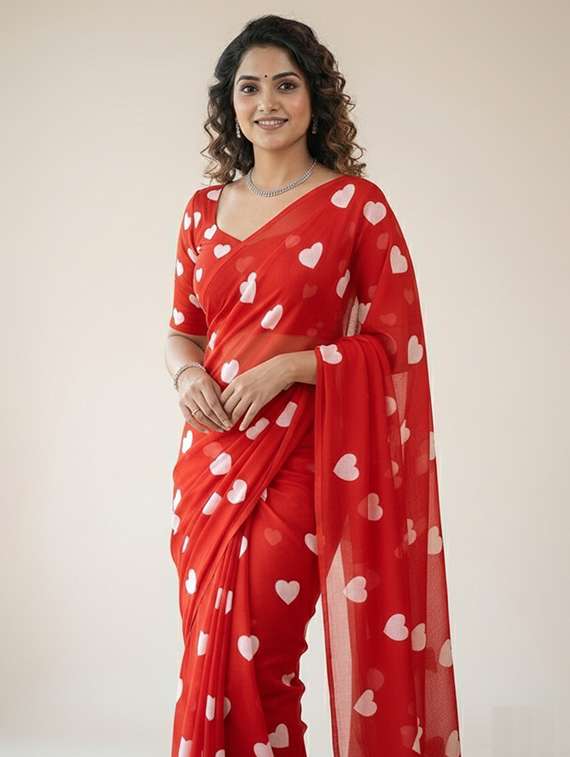 women solid with work embroidered saree with blouse - 22297426 -  Standard Image - 1