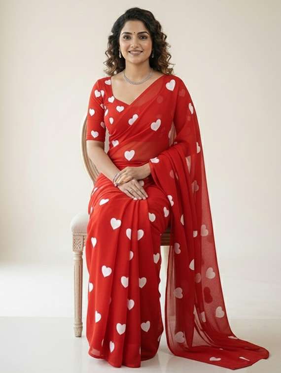 women solid with work embroidered saree with blouse - 22297426 -  Standard Image - 4