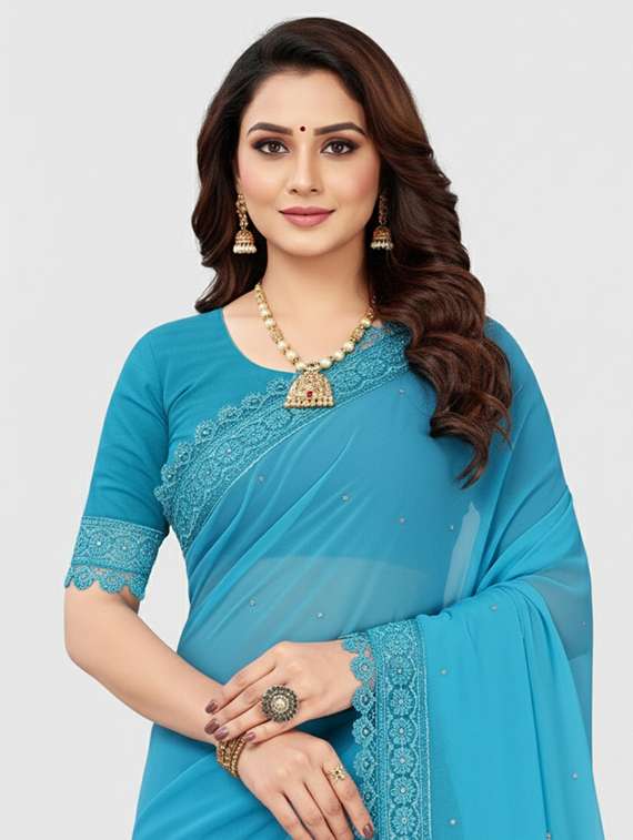 women solid with work embroidered saree with blouse - 22297433 -  Standard Image - 1