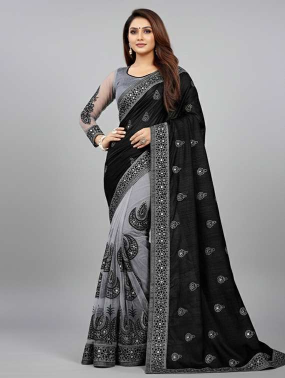 women solid with work half & half saree with blouse